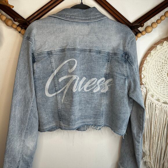 Guess Light Wash Cropped Denim Jean Jacket - Picture 2 of 3